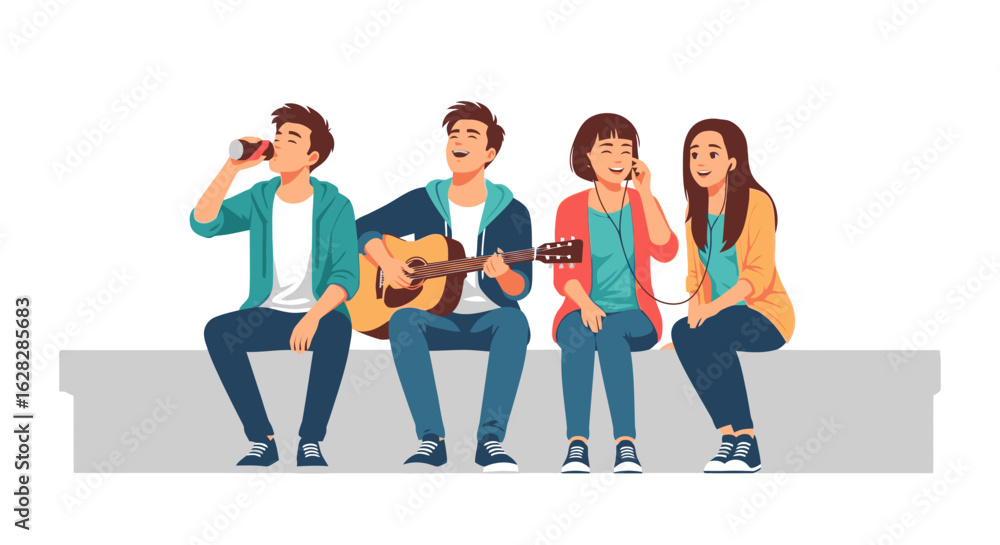 Obraz premium Enjoying music and drinks together friends smiling and laughing good times shared