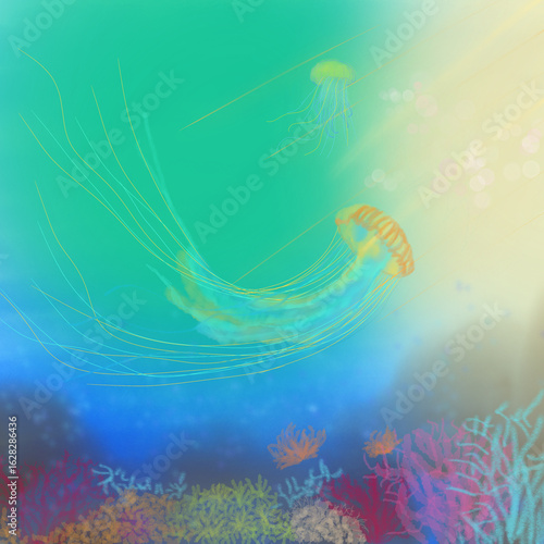 Jellyfish under the sea