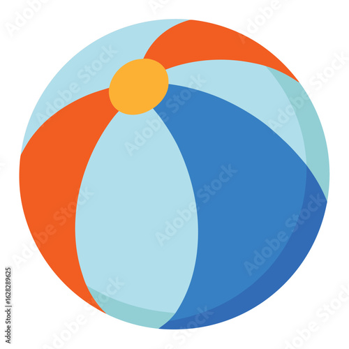 Colorful beach ball icon illustration with a classic design, featuring alternating red, blue, yellow, and green panels.
