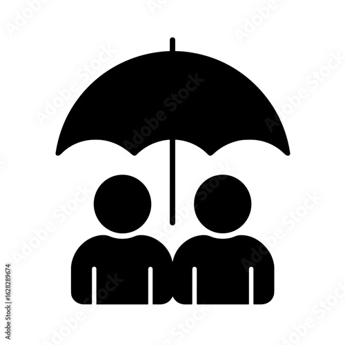 Two people under umbrella icon in solid fill representing protection and support