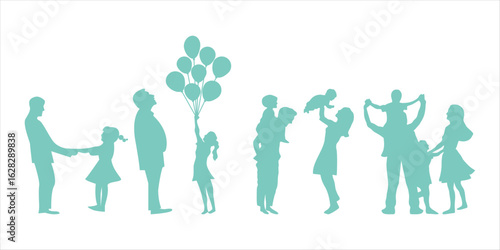 Vector illustration of the  peaceful happy life of families and children,