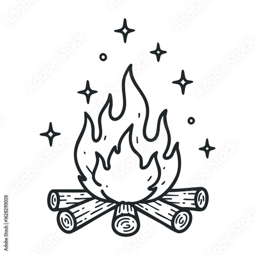 Camping bonfire celebration outdoor gathering illustration nighttime creative concept. Vector illustration