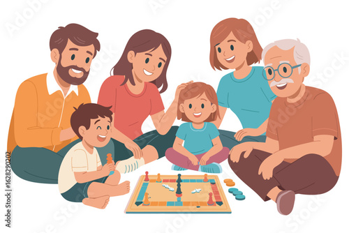 Family Enjoying Quality Time Indoors Playing Fun Board Game Together on Living Room Floor During Cozy Weekend Afternoon at Home Laughing Bonding Smiling Relaxing