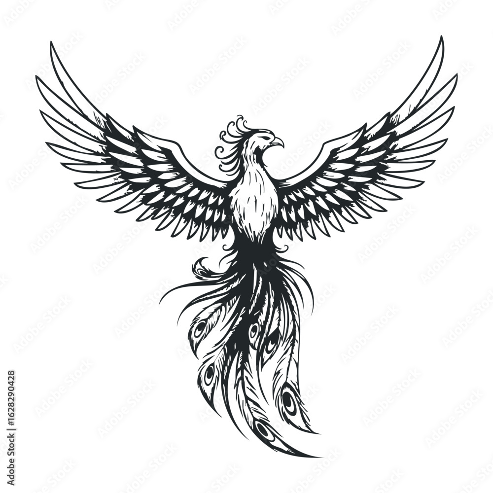 Obraz premium Majestic phoenix rising from ashes artistic representation digital art vibrant colors dynamic perspective. Vector illustration