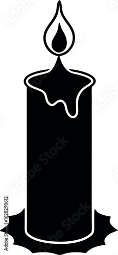 Black Silhouette of a Lit Candle with Dripping Wax and a Decorative Base
