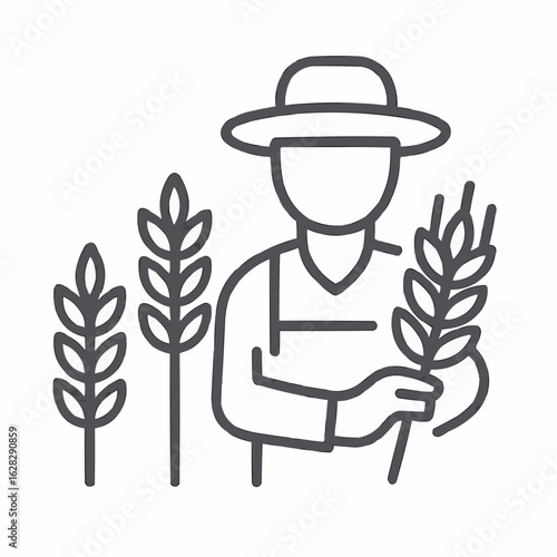 Farmer holding wheat stalks with crops in a field  