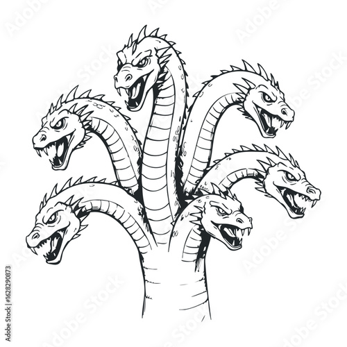 Legendary hydra battle fantasy realm illustration mythical environment dynamic perspective epic adventure. Vector illustration