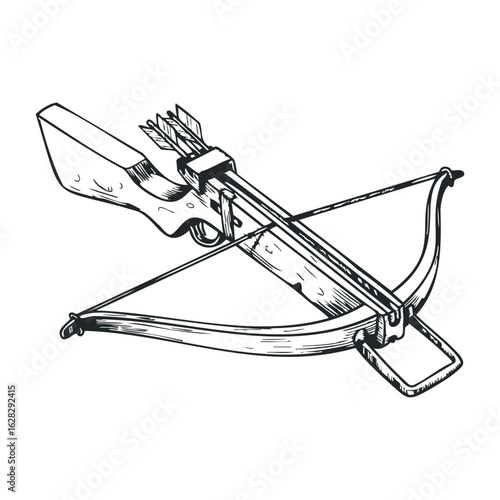 Crossbow action illustration fantasy setting graphic art detailed design vintage style. Vector illustration