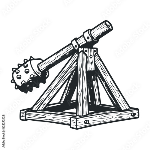 Medieval siege action castle grounds illustration historic setting side view warfare concept. Vector illustration