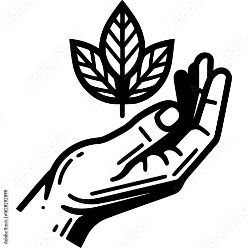 Hand Holding Leaf: A symbolic representation of environmental protection, a hand cradles a delicate leaf, symbolizing the nurturing of nature and the importance of conservation.