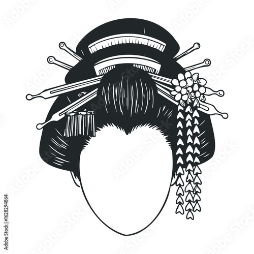 Traditional japanese geisha hair accessories a minimalist artistic illustration of cultural heritage. Vector illustration