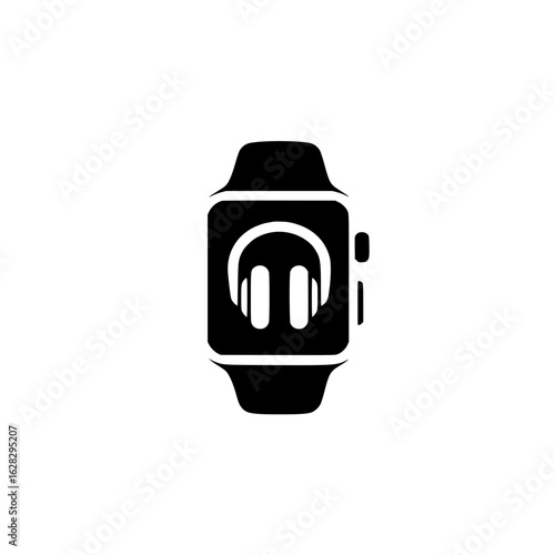 wearable smartwatch showing headphone graphic for sound control and entertainment app