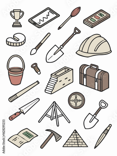 Icon sheet about the world of archaeology