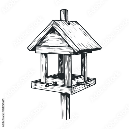Bird feeder installation guide backyard diy project natural setting elevated view attracting wildlife. Vector illustration