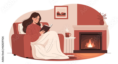 Cozy evening reading by the fireplace: a serene winter scene with warm vibes