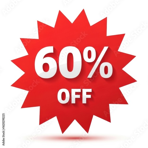Red starburst sticker with 60 percent off text and shadow