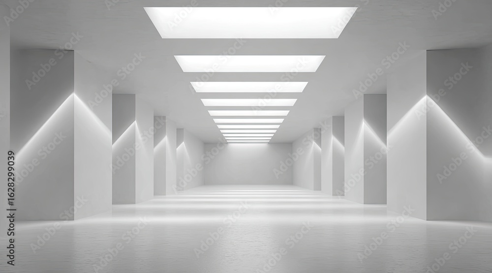Obraz premium Empty white hallway with bright lights