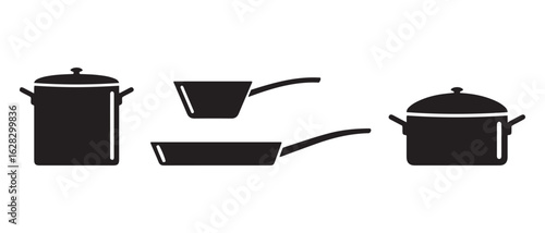Cooking Pot and Pan Silhouette Set. Kitchenware Icons for Culinary Design Projects.