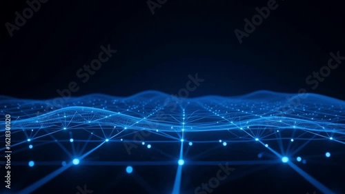 Dynamic blue network pulsing with data, a modern tech landscape for innovation and digital transformation projects. AI generative video