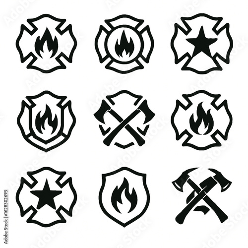 Firefighter and rescue department icon set. Emergency service concept emblems.