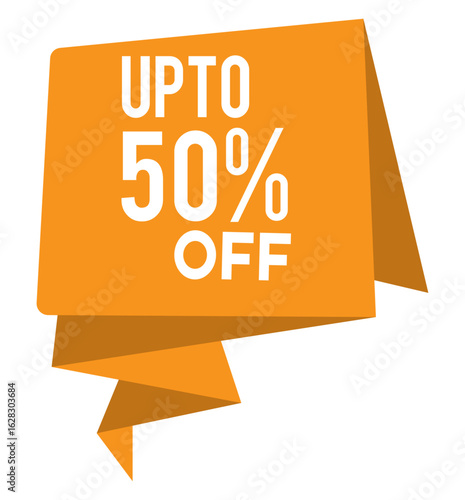 get up to 50% off now with this simple vector graphic, yellow promotion banner, digital e-commerce price reduction label