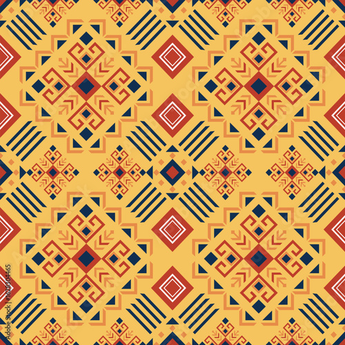 Kente Pattern Yellow Orange Design - Traditional Kente Cloth Fabric Print Vector - African Kente Diamond Motif Art for Cultural Heritage Design Projects