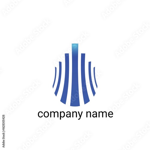 This logo features a modern design with graphic elements consisting of curved vertical lines in gradient blue, forming a silhouette resembling a skyscraper or a digital signal. The lines are arranged 