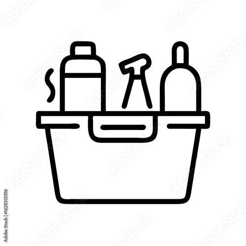 Cleaning caddy with cleaning supplies and spray bottles for hygiene  