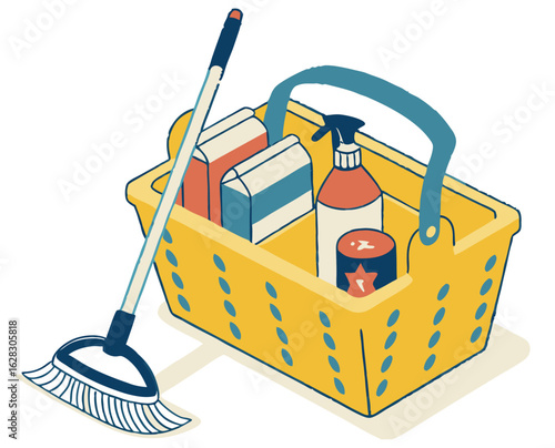 Cleaning caddy filled with supplies 