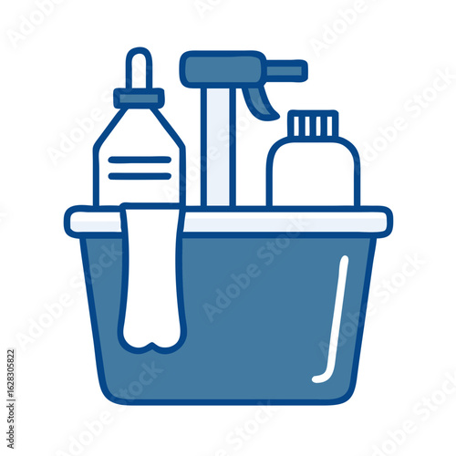 Cleaning caddy with bottles and spray for proper nutrition concept  