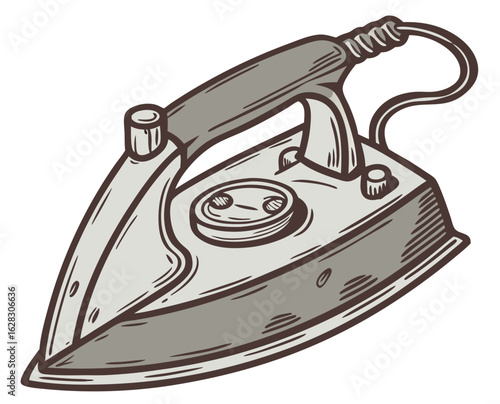 Vintage iron for clothing with power cord and detailed design  
