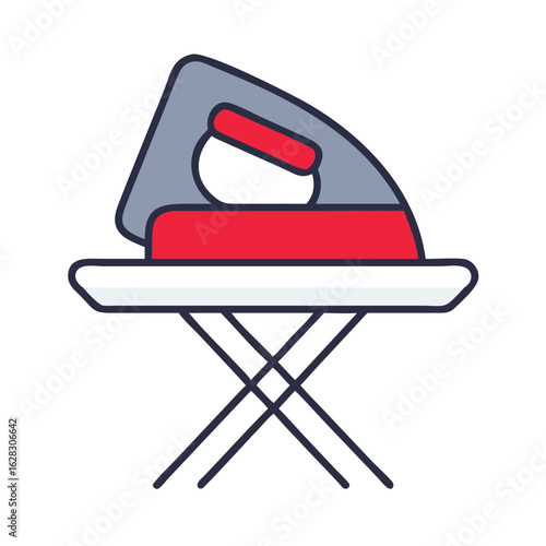 Iron on ironing board in minimalist design for home usage  