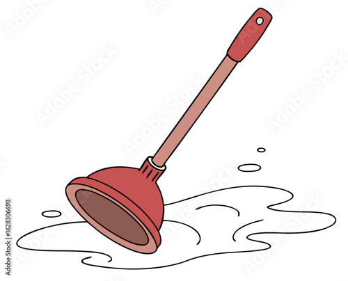 Red plunger placed on wet surface representing concept  