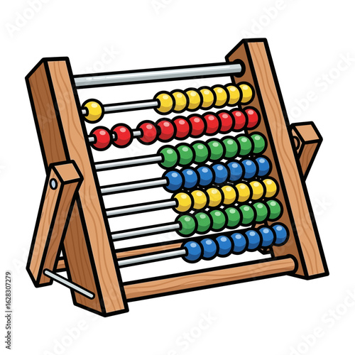 Flat vector toy abacus with colored beads on metal rods, educational style, isolated on white background