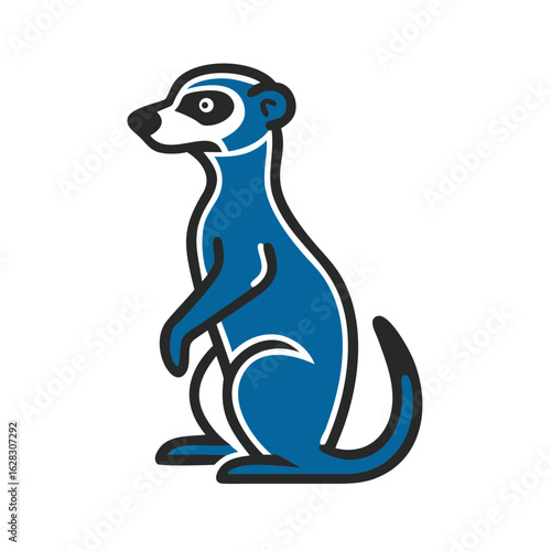 Meerkat illustration standing upright in blue and black colors  