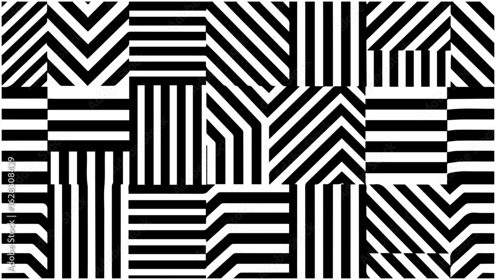 Zebra stripe patchwork pattern. Black and white seamless animal print grid.