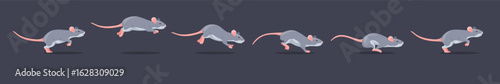 Mouse animation. Cartoon rat run sequence cycle, animated mice motion walk rodent running jump poses sprite sheet for 2d game mouses race gaming character, neat vector illustration