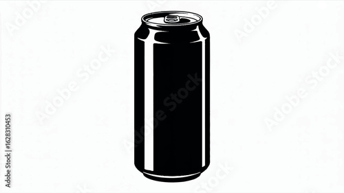 Simple black and white silhouette of a tall aluminum beverage can on a clean white background