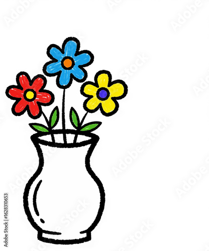 Childs Drawing of a Vase with Flowers