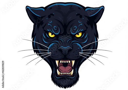 Vector art of angry black panther head with open mouth isolated on white background