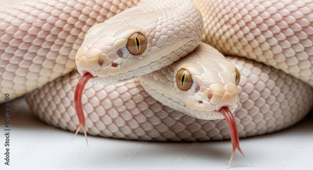 Fototapeta premium Intriguing albino snakes entwined showcasing their unique and striking features