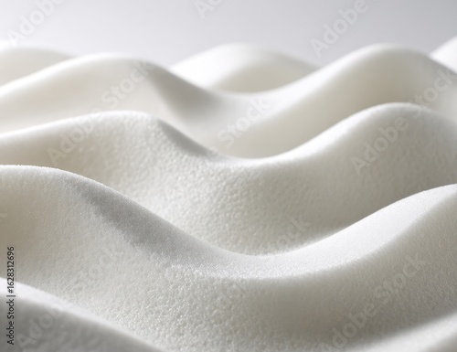 Close-up view of white, wavy foam.  Textured surface with gentle curves.  Smooth, seamless ripples.  High-quality, soft material
