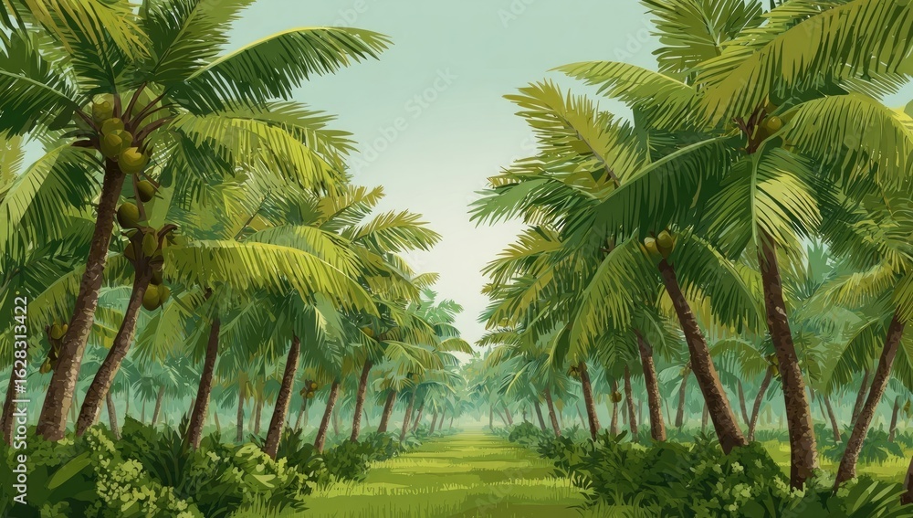 Fototapeta premium Lush tropical palm tree avenue