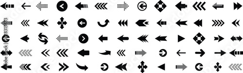 Arrow icon set, arrow cursor.  Modern simple arrows.  collection, different arrow signs, black arrows icons. Vector illustration.