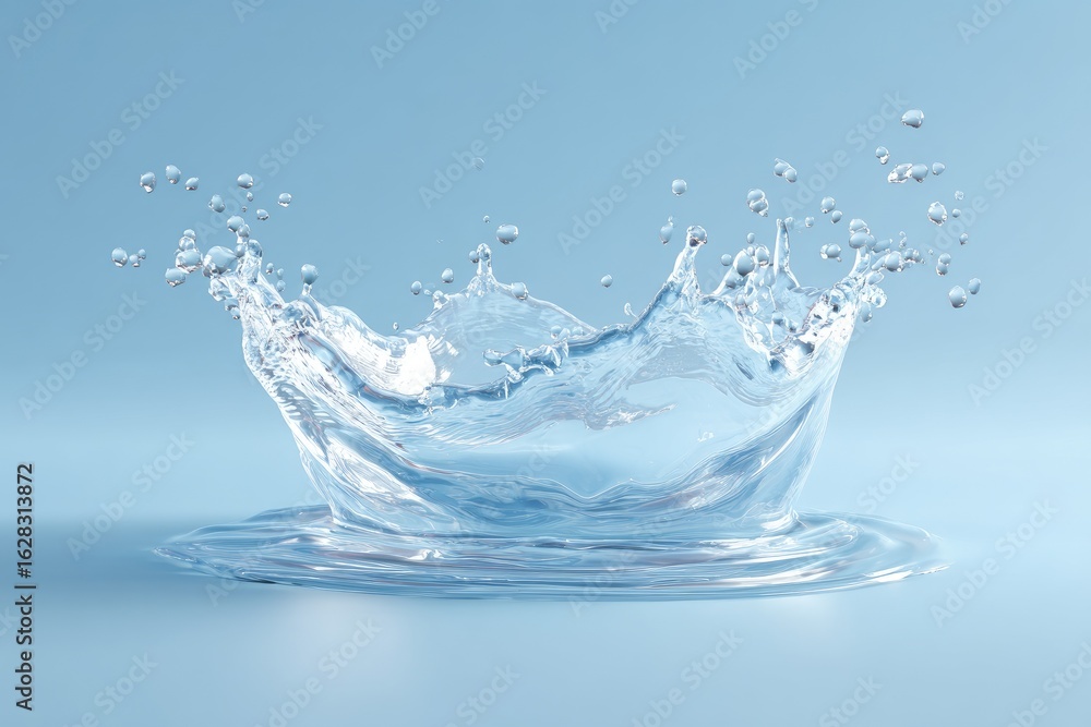 A crown-like water splash on a light blue surface A crown-like water splash on a light blue surface