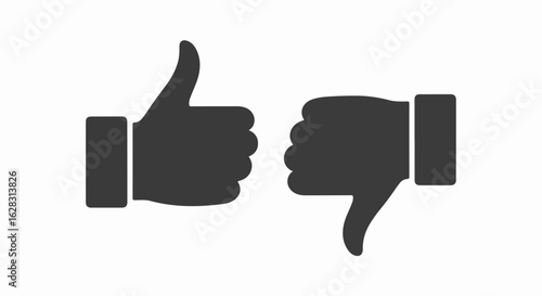 Flat silhouette icons of thumbs up and thumbs down gestures for like and dislike feedback.