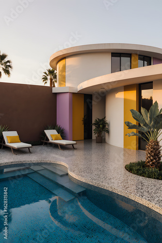 A bold, post-modern tropical mansion designed with fluid architectural forms