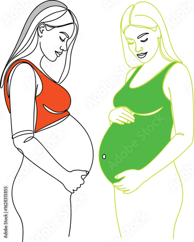 Pregnant women illustration, maternity vector art, expecting mothers, prenatal care concept, maternal health design, colorful pregnancy artwork, motherhood journey, wellness theme