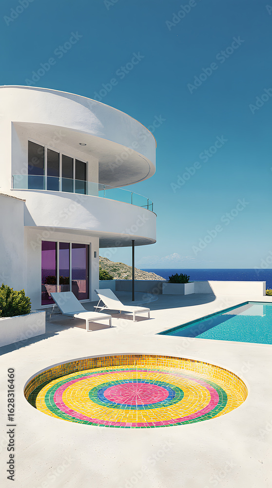 Fototapeta premium A bold, post-modern tropical mansion designed with fluid architectural forms