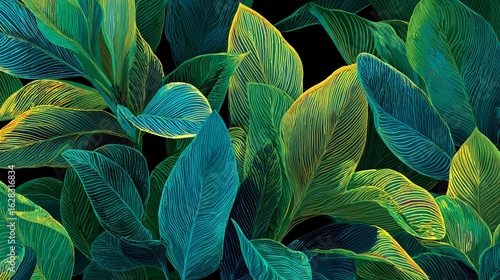 Exotic Botanical Garden: Vibrant Tropical Leaves Illustration